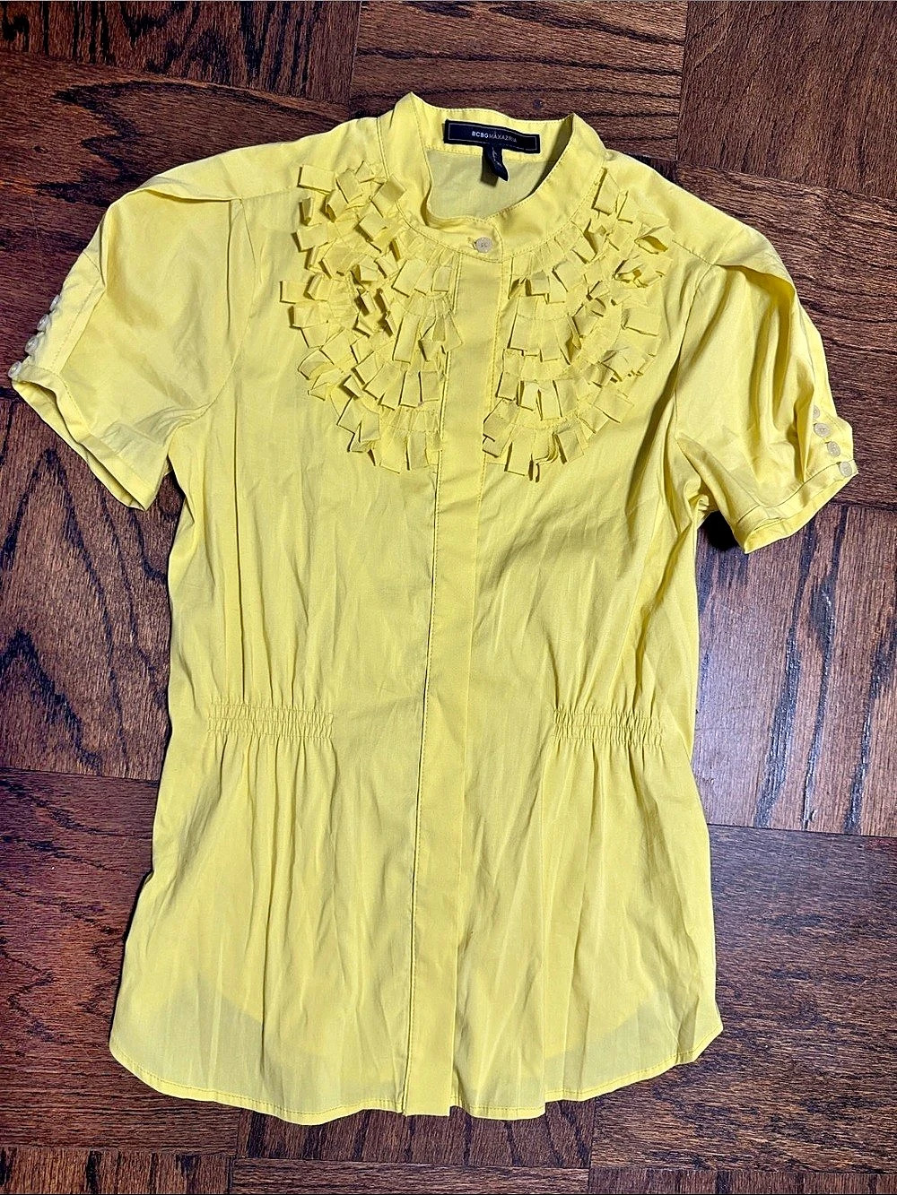 BCBGMAXAZRIA Yellow Ruffle Front Blouse Like New